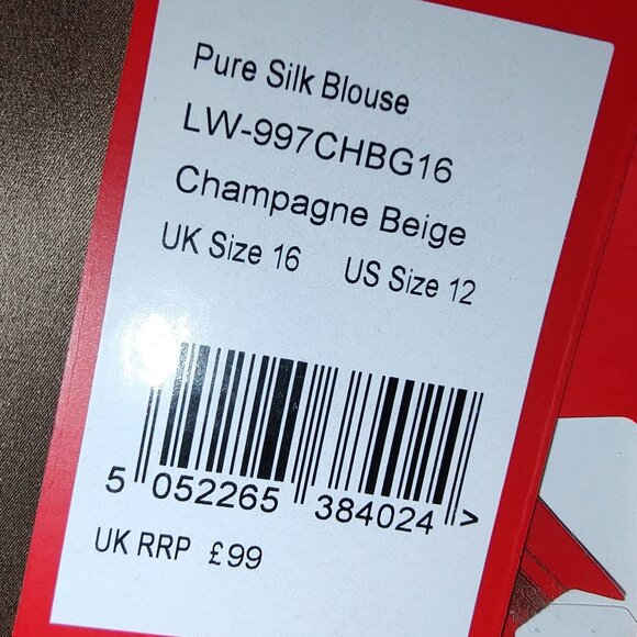 PURE COLLECTION BLOUSE 100% SILK LONG SLV SHIRT TAIL HEM CHAMPAGNE BEIGE SZ 12 - Picture 4 of 16